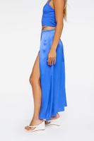 Women's Satin Cutout Slit Maxi Skirt in Royal Small