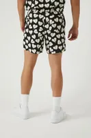 Men Broken Heart Print Drawstring Shorts in Black/White, XXL