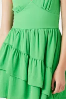 Women's Asymmetrical Tiered Mini Dress in Green Small