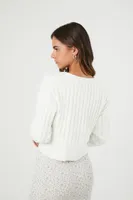 Women's Cropped Cardigan Sweater in Ivory Large