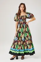 Women's Tropical Print Maxi Dress in Black Small