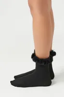 Faux Fur Crew Socks in Black