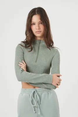 Women's Seamless Half-Zip Crop Top in Tea Small