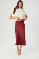 Women's Picot-Trim Satin Midi Skirt in Burgundy Medium