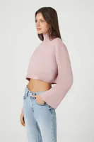 Women's Cropped Turtleneck Sweater in Pink Small