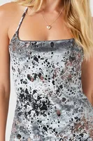 Women's Abstract Print Halter Mini Dress in Grey Small