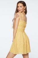 Women's Floral Smocked Tie-Strap Mini Dress in Yellow Large