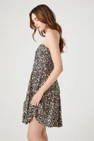 Women's Ditsy Floral Strapless Mini Dress in Black Large
