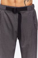 Men Pinstriped Belted Trousers in Charcoal/White Medium