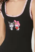 Women's Ribbed Knit Kuromi & My Melody Tank Top in Black Small