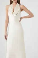 Women's Satin Cowl Halter Gown in Ivory Medium