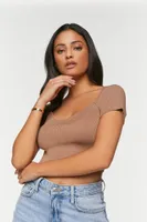 Women's Short-Sleeve Sweater-Knit Crop Top