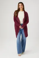 Women's Fuzzy Cardigan Sweater Wine