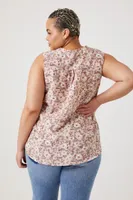 Women's Floral Print Top in Pink, 1X