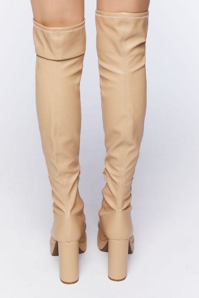 Women's Faux Leather Over-The-Knee Platform Boots in Nude, 7.5