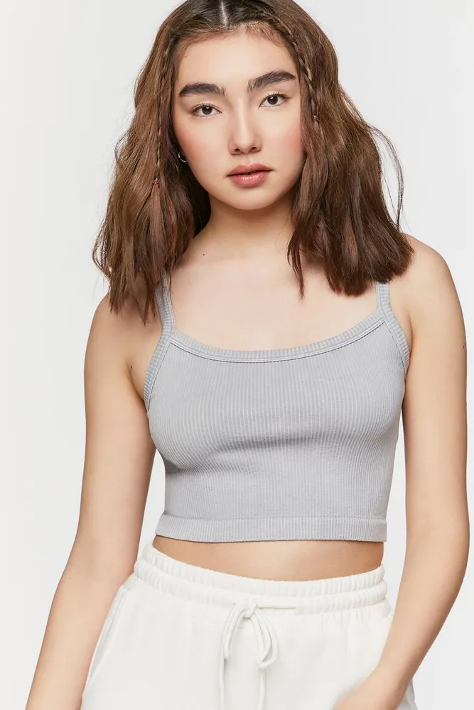 Forever 21 Women's Seamless Mineral Wash Cropped Cami in Grey Violet, M/L