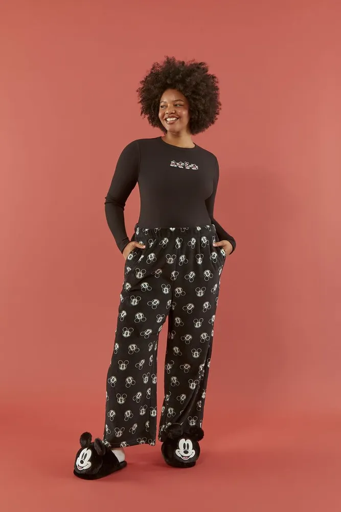 Forever 21 Women's Disney Mickey Mouse Pajama Pants in Black, 2X