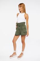 Women's Belted Corduroy Paperbag Shorts in Olive Small