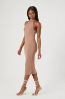 Women's Turtleneck Bodycon Midi Dress in Taupe, XL