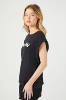 Women's Stay Wild Cap-Sleeve T-Shirt in Black/Cream Large