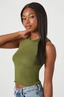 Women's Cropped Sweater-Knit Tank Top in Olive Small