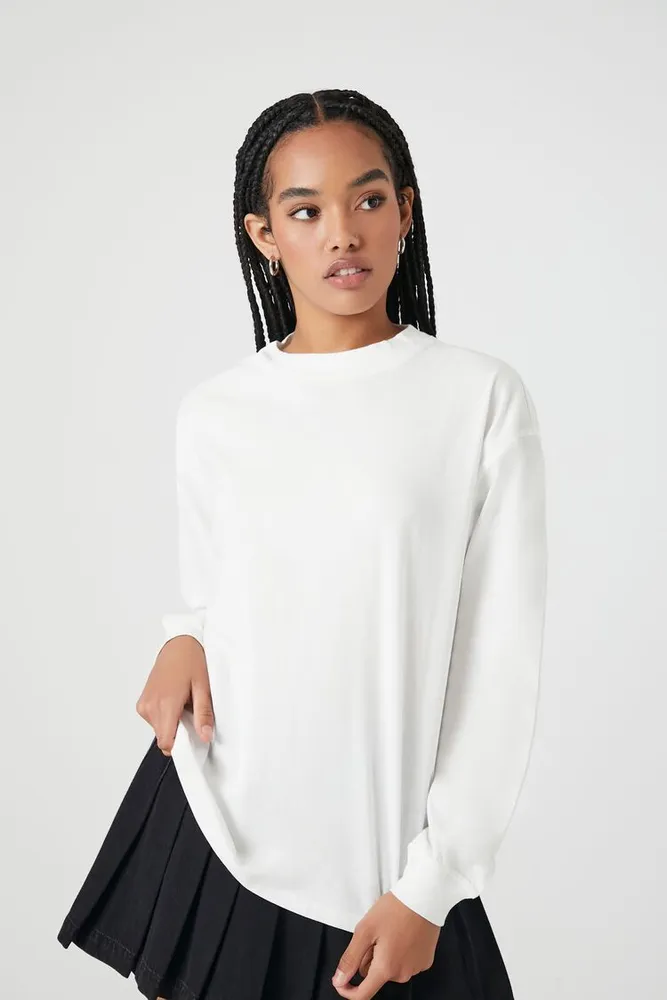 Women's Oversized Long-Sleeve T-Shirt in White Small