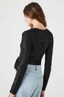 Women's Velvet Wrap Crop Top in Black Large