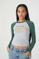 Women's New York Brooklyn Raglan T-Shirt in Heather Grey, XS