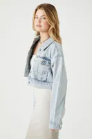 Women's Cropped Denim Trucker Jacket in Light Denim Small