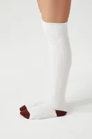 Textured Over-the-Knee Socks in White/Burgundy