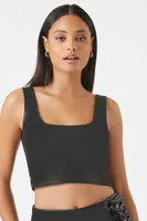 Women's Faux Leather Crop Top Black