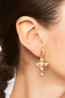 Women's Floral Cross Drop Earrings in Gold