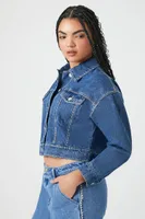 Women's Rhinestone-Trim Denim Trucker Jacket in Medium Denim