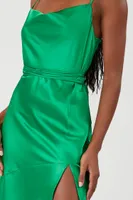 Women's Satin Leg-Slit Maxi Dress Small