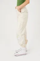 Women's Floral Embroidered Cargo Joggers in Vanilla Medium