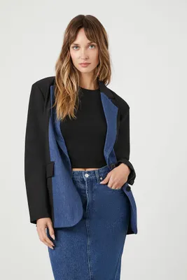 Women's Notched Colorblock Blazer Black/Blue