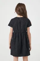 Girls Eyelet Fit & Flare Dress (Kids) in Black, 9/10