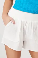 Women's Textured Pull-On Shorts in White Large