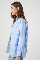 Women's Reworked Poplin Striped Shirt in Blue, XL