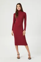 Women's Turtleneck Bodycon Midi Sweater Dress in Burgundy Small