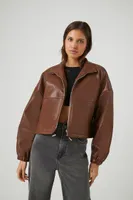 Women's Faux Leather Zip-Up Jacket in Chocolate Large