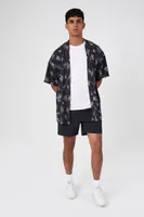 Men Floral Line Art Graphic Shirt in Black/Cream Small