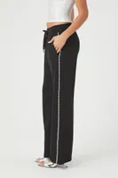 Women's French Terry Rhinestone Wide-Leg Pants in Black Medium