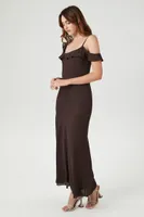Women's Chiffon Ruffle-Trim Slip Maxi Dress in Brown Small