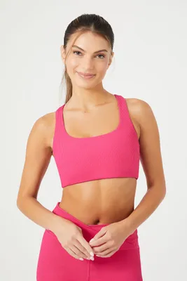 Women's Ribbed Racerback Sports Bra in Hibiscus Small