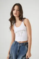 Women's Studded Los Angeles Tank Top in White, XS