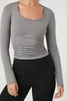 Women's Active Seamless Ruched Cutout Top in Dark Grey Medium