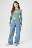 Women's Ribbed Knit Jacksonville Cropped T-Shirt in Green Small