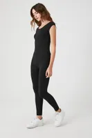 Women's Cap-Sleeve Fitted Jumpsuit in Black Medium