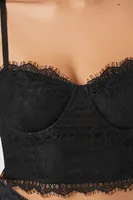 Women's Lace Bustier Cropped Cami in Black Medium